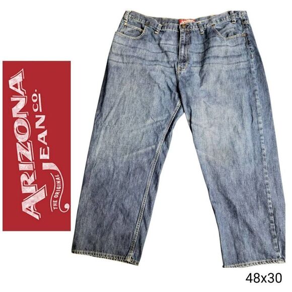 Arizona Jean Company Dark Wash Distressed Blue Denim Jeans - Picture 2 of 8